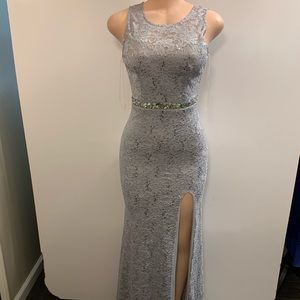 Women junior gray lace sequins halter bodycon mermaid maxi dress size (S)